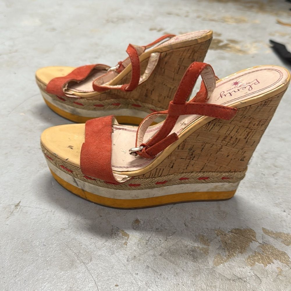 Women's Red Orange White Wedge Sandals - Size 8.5 Wedges